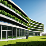Sustainable Business in Portugal**

"A modern, eco-friendly office building in Lisbon, Portugal, featuring solar panels and lush greenery. Business professionals are seen working inside, collaborating on sustainable initiatives. The image should convey innovation and environmental responsibility. Appropriate attire, professional setting, safe for work, perfect anatomy, natural proportions, high quality."

**