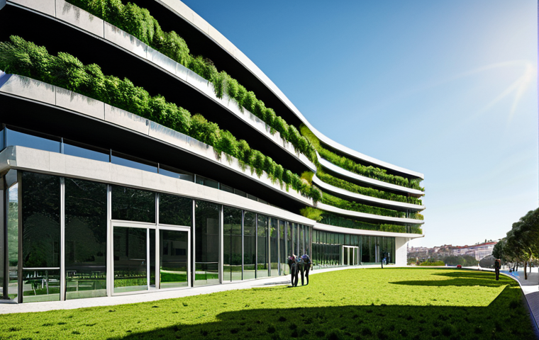 Sustainable Business in Portugal**

"A modern, eco-friendly office building in Lisbon, Portugal, featuring solar panels and lush greenery. Business professionals are seen working inside, collaborating on sustainable initiatives. The image should convey innovation and environmental responsibility. Appropriate attire, professional setting, safe for work, perfect anatomy, natural proportions, high quality."

**