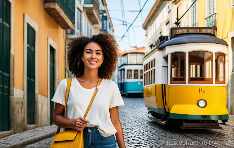 사회적 정체성 형성 - **Prompt:** A young Portuguese man or woman, in their early 20s, stands on a charming, cobblestone s...