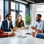 전세계 문화 비교 - A vibrant scene depicting a diverse group of young professionals from different cultural backgrounds...