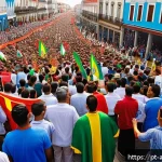 Home 23 문화와 종교의 상호작용 - A vibrant Brazilian street festival scene during the Círio de Nazaré celebration, featuring thousand...